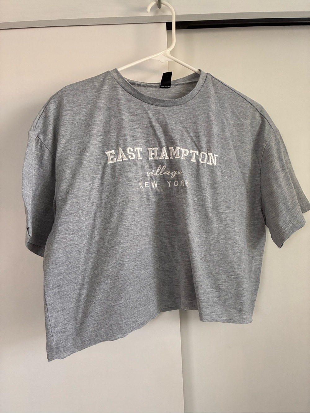 SHEIN Gray "East Hampton" Cropped Tee